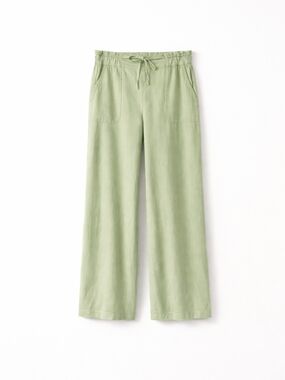 Linen Paperbag Waist Wide Leg Pants Sage Green Linen Blend Size L XL Casual